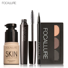 FOCALLURE 4 Pcs Makeup Set Eyebrow Powder Eyebrow Pencil Mascara Eyeliner Face Foundation Primer Set