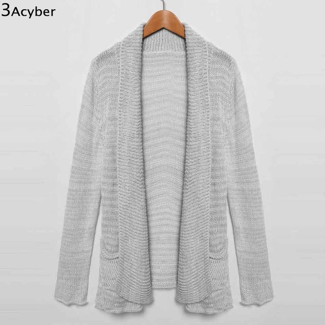 Fashion Autumn Cardigan Women Knitted Sweaters Lapel Long Sleeve Winter Knitwear Pocket Sweaters Open Front