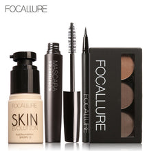 FOCALLURE 4 Pcs Makeup Set Eyebrow Powder Eyebrow Pencil Mascara Eyeliner Face Foundation Primer Set