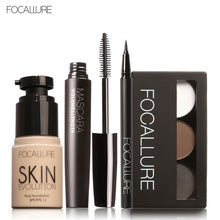 FOCALLURE 4 Pcs Makeup Set Eyebrow Powder Eyebrow Pencil Mascara Eyeliner Face Foundation Primer Set