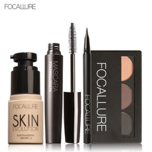 FOCALLURE 4 Pcs Makeup Set Eyebrow Powder Eyebrow Pencil Mascara Eyeliner Face Foundation Primer Set