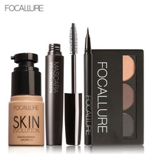 FOCALLURE 4 Pcs Makeup Set Eyebrow Powder Eyebrow Pencil Mascara Eyeliner Face Foundation Primer Set