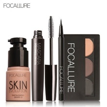 FOCALLURE 4 Pcs Makeup Set Eyebrow Powder Eyebrow Pencil Mascara Eyeliner Face Foundation Primer Set