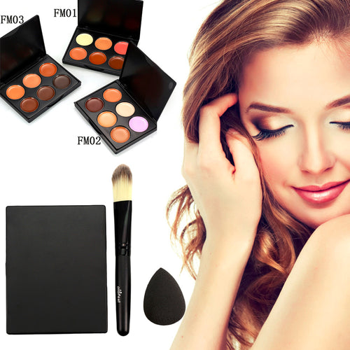 High Quality 6 Colors Concealer Cream Makeup Palette Face Contour Palette Powder Brush + Puff Sponge Set&Kit Makeup Foundation