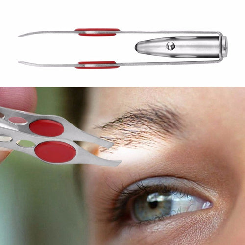 Stainless Steel Mini Portable Build-in LED Light Eyelash Removal Tweezer Clip Make Up Eyebrow Hair Beauty Tool