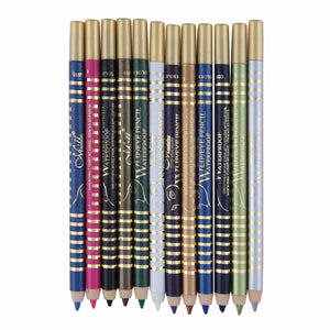 12 colors/set Professional Wooden Pole Eyeliner Gel Pen Eye liner Marker Permanent Dazzle Colour Lasting Waterproof