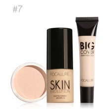 FOCALLURE 3Pcs Face Makeup Set with Concealer Cream Foundation Cream and Setting Powder