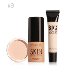 FOCALLURE 3Pcs Face Makeup Set with Concealer Cream Foundation Cream and Setting Powder