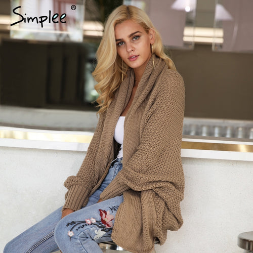 Simplee Batwing knitted shrug sweater women Autumn winter fashion tricot warm jumper sweater oversize shawl cardigan sweaters