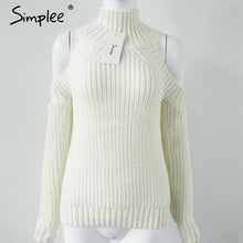 Simplee turtleneck off shoulder knitted sweater women Autumn fashion tricot pullover jumpers Winter sexy oversized sweater