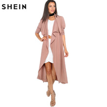 SHEIN Autumn Womens New Fashion Coffee Lapel Long Sleeve Trench Coat Open Front Tie Waist Casual Long Outerwear Windbreaker