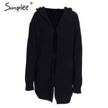 Simplee Hooded knitting long cardigan sweater Women jumper back lace up sweater Female coat 2017 warm knitted pocket outerwear