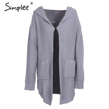 Simplee Hooded knitting long cardigan sweater Women jumper back lace up sweater Female coat 2017 warm knitted pocket outerwear