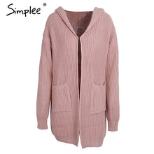 Simplee Hooded knitting long cardigan sweater Women jumper back lace up sweater Female coat 2017 warm knitted pocket outerwear