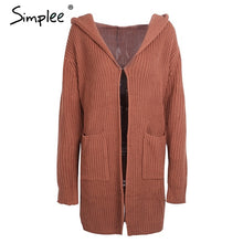 Simplee Hooded knitting long cardigan sweater Women jumper back lace up sweater Female coat 2017 warm knitted pocket outerwear