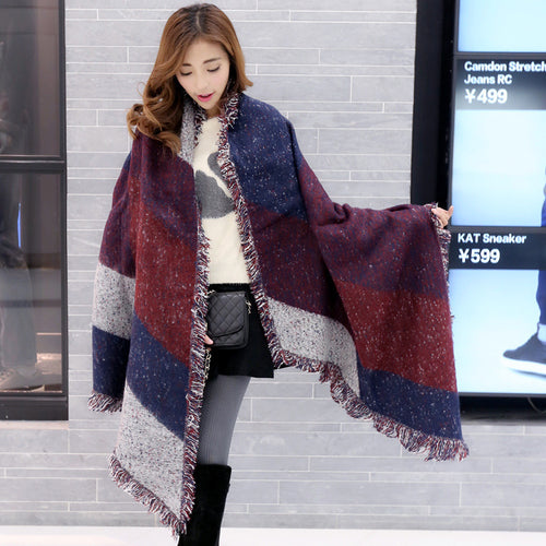 2018 Autumn Winter Warm Women Thicken Blanket Scarf 200cm Cashmere Pashmina Wool Scarves Warm Wraps Cape Tassel Poncho