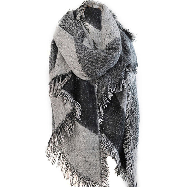 2018 Autumn Winter Warm Women Thicken Blanket Scarf 200cm Cashmere Pashmina Wool Scarves Warm Wraps Cape Tassel Poncho