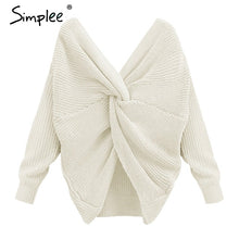 Simplee V neck sweater women loose long sleeve pull 2017 Fashion back bow soft pullovers thin sweaters jumper