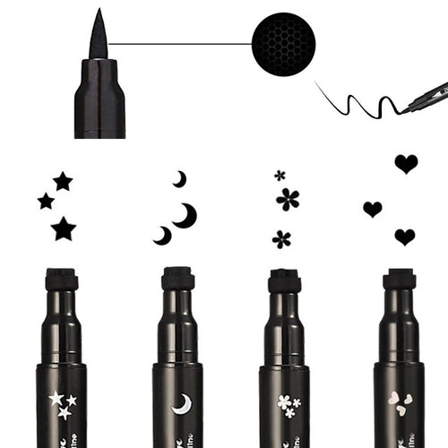 Fashion Double-end Liquid Eyeliner Makeup Pen With Tattoo Stamp Waterproof Long-lasting Smooth Eyes Liner Pen Cosmetics
