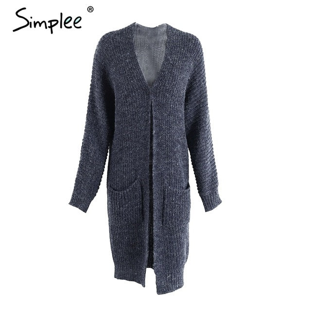 Simplee Autumn knitted long cardigan female Winter soft loose women sweater cardigan coat Causal sweater jumper outerwear 2017