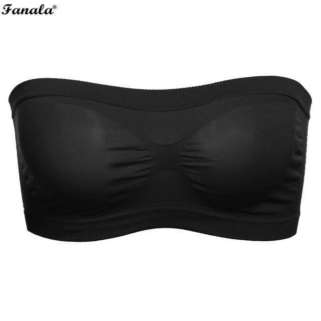 Women Basic Stretch Layer Strapless Hollow Seamless Solid Cropped Tube Top Bra Bandeau N3020