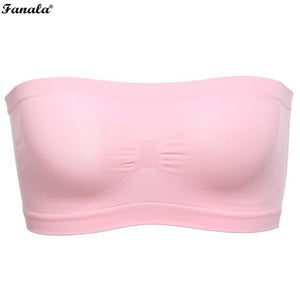 Women Basic Stretch Layer Strapless Hollow Seamless Solid Cropped Tube Top Bra Bandeau N3020