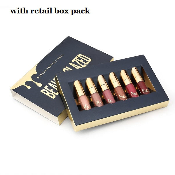 BEAUTY GLAZED 6pcs/Set Liquid Lip Gloss Professional Lip Makeup Tool Velvet Matte Moisturizing Hydrating Nutritious Lipstick Kit