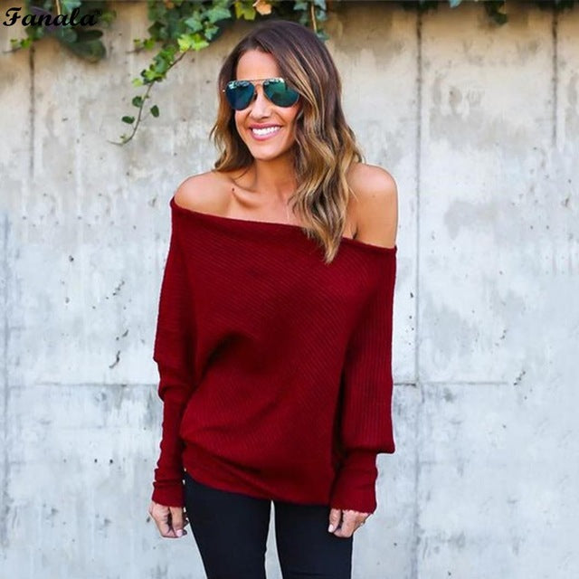 Autumn Sweater Women Tops 2018 Poncho Knitted Sweaters Slash Neck Batwing Sleeve Ruched Solid Loose Women's Sweater Plus Size