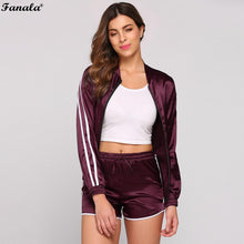 2018 Autumn Women Sporting Suits Two Piece Set Women Tracksuit Baseball Collar Patchwork Jacket Coat and Shorts Suit Set Tops