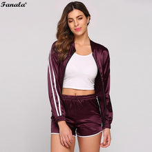 2018 Autumn Women Sporting Suits Two Piece Set Women Tracksuit Baseball Collar Patchwork Jacket Coat and Shorts Suit Set Tops