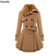 FANALA Stylish Lady Women Casual Long Sleeve Faux Fur Lapel Double-Breasted Thick Wool Coat Overcoat Jacket Trench OutwearN4020