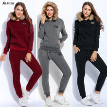 2018 Winter Tracksuits Women Thicken Sweatshirt Hoodies Solid Long Sleeve Pullovers Sweatshirt and Pants Set Slim Women Suit Top