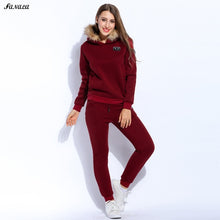 2018 Winter Tracksuits Women Thicken Sweatshirt Hoodies Solid Long Sleeve Pullovers Sweatshirt and Pants Set Slim Women Suit Top