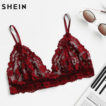 SHEIN Women Crop Top Sexy Underwear Lace Camisole Lingerie Women Clothes Burgundy Hollow Out Triangle Floral Lace Bralette