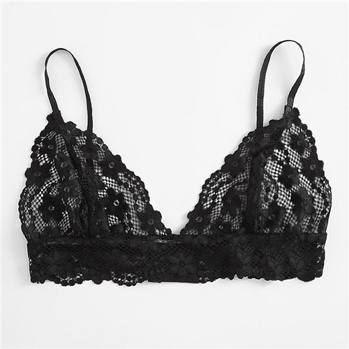SHEIN Sexy Crop Tops Women Black Underwear Women Hollow Out Triangle Floral Sheer Lace Bralette Lingerie Crop Top