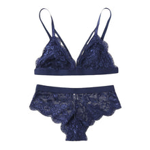 SHEIN Scalloped Edge Harness Bra & Brief Sets Women Blue Sexy Underwear Lingerie Set 2018 Summer Plain Bra & Brief Sets