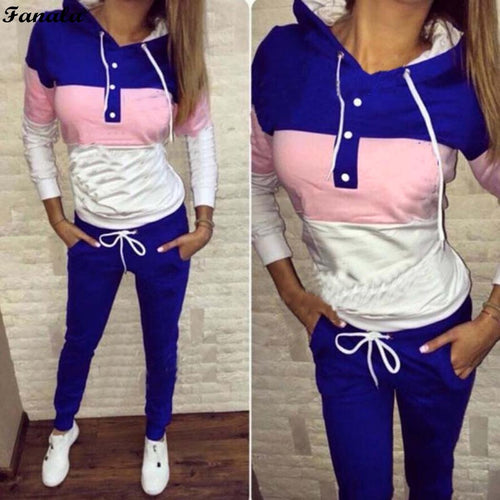 women casual spring autumn cropped tops pullover hooded sweatshirts and pants two pieces sets suits fleece sporting tracksuits