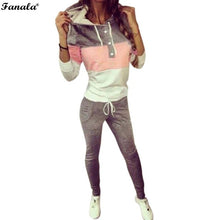 women casual spring autumn cropped tops pullover hooded sweatshirts and pants two pieces sets suits fleece sporting tracksuits