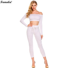 Fashion 2 Piece Set Women Off Shoulder Crop Top And Long Pants Suit Ladies Sexy Leisure Elastic Waist Sporting Tracksuit 2018