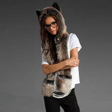 2018 Winter Warm Women&Men Kawaii Scarf Shawl Animal Faux Fur Ear Hat Fluffy Plush Cap Casual Cute Girl Hood Gloves Scarf Shawl