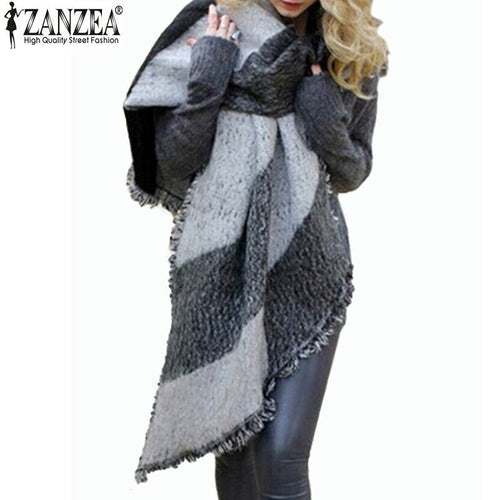 Zanzea 2018 Winter Zanzea Fashion Women Blanket Scarf Female Cashmere Pashmina Wool Scarf Shawl Warm Thick Scarves Cape Wraps