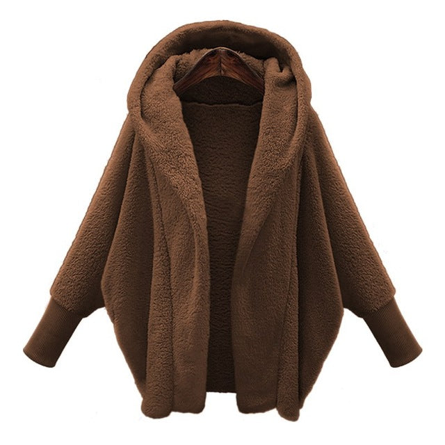 Women Winter Warm Faux Fur Coats 2018  Autumn Long Sleeve Hooded Oversized Top Solid Plush Loose Coat Jackets Tops Outerwear XXL