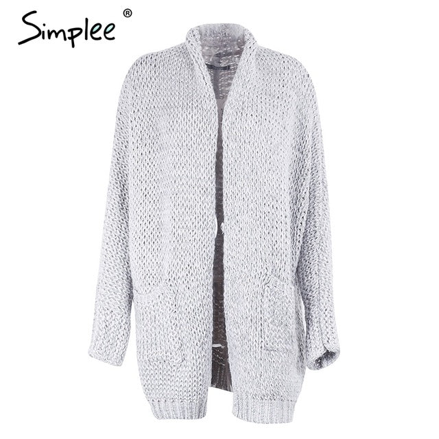 Simplee Casual knitting long cardigan female Loose kimono cardigan knitted jumper 2017 warm winter sweater women cardigan