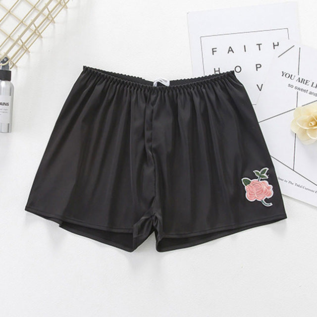 Sisjuly women safety short pants summer solid loose elastics floral breathable short appliques thin safety short pants